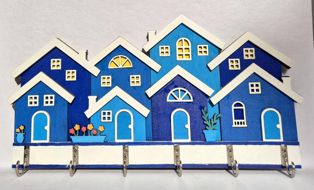 Row of Houses Keyholder (blue)
