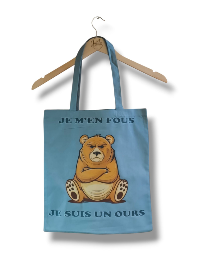 Tote bag "je m'en fous, je suis un ours"