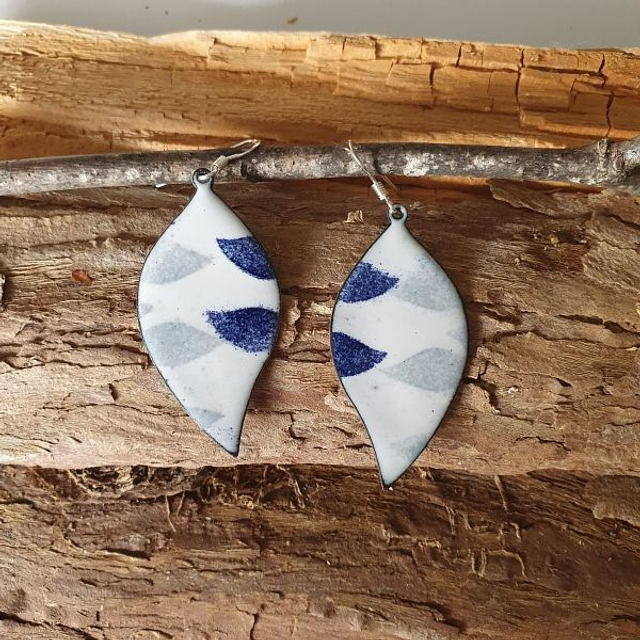 Grey and blue stencilled earrings- ee099
