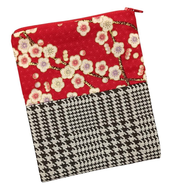 Pochette Zippée mélange de tissu Japonais et tissu tapissier Prince de Galles