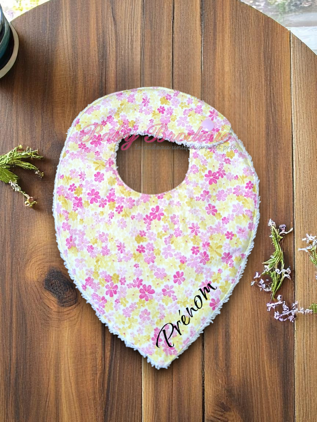 Bandana à petite fleur rose et jaune