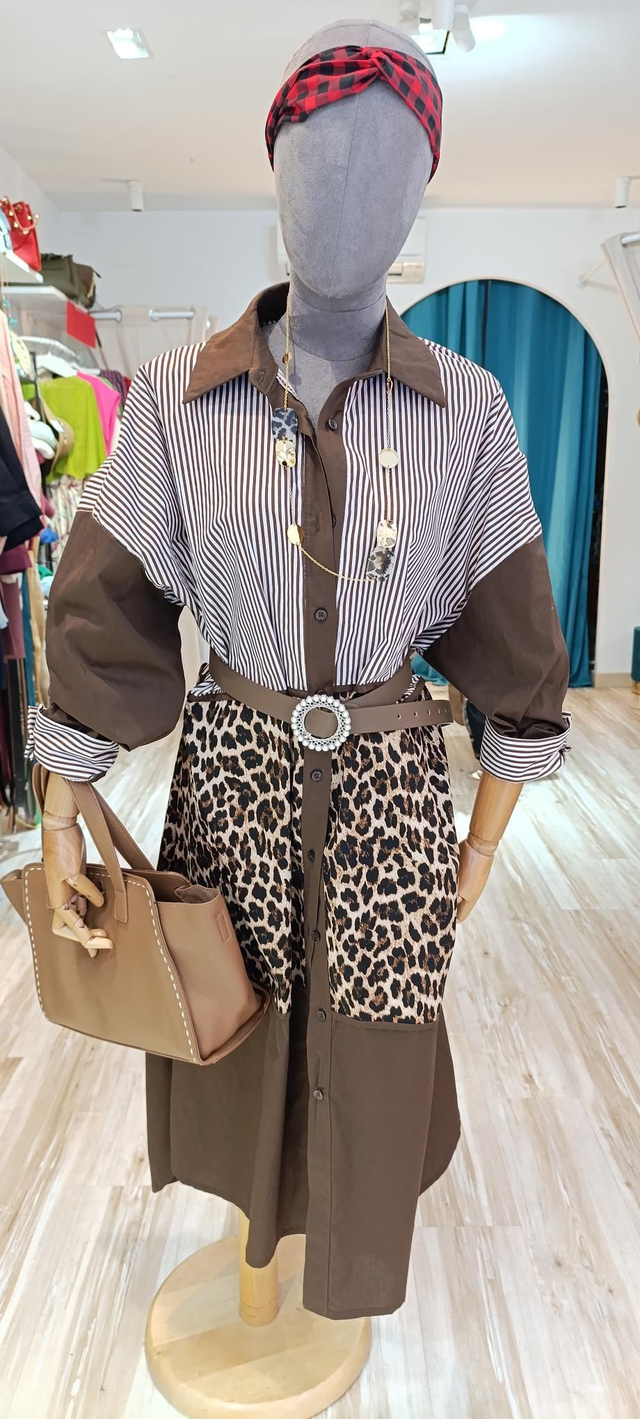 Vestido camisero talla única estampado mixto