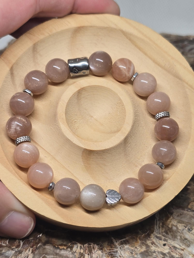 Bracelet Pierre de lune orangée en 1 cm 