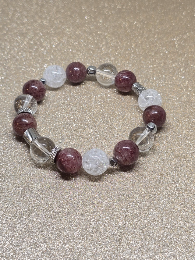 Bracelet Quartz fraise et Cristal de roche XL en 1,2 cm 