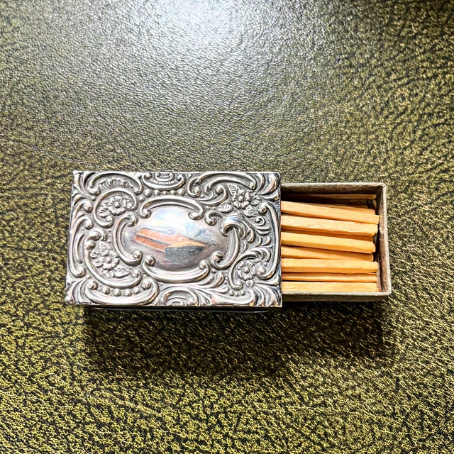 1901 Silver Matchbox Holder Complete With Period Matches