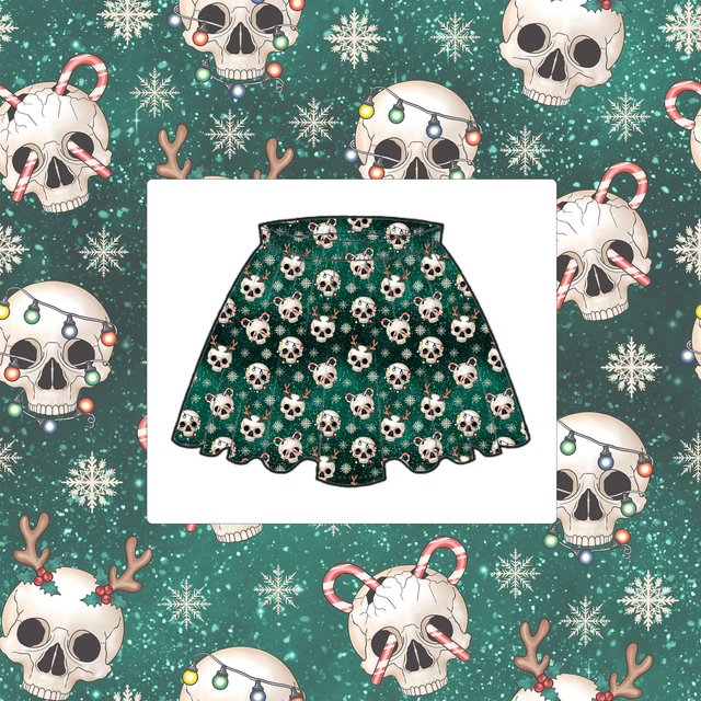 Christmas Green Skull Childrens Elasticated Skirt 
