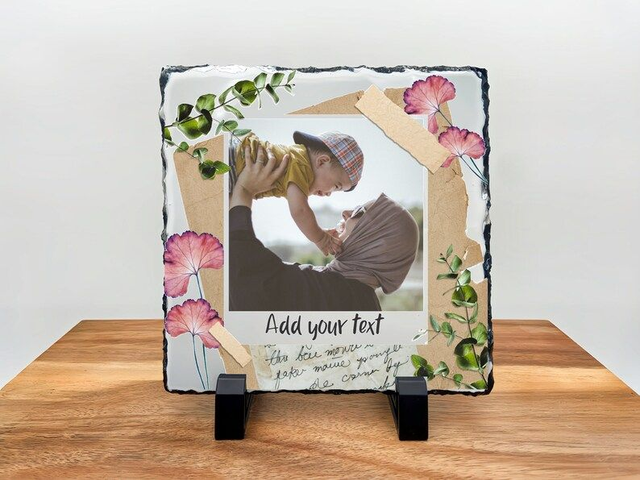 Personalised Slate Tile - Custom Rock Slate - Flower design