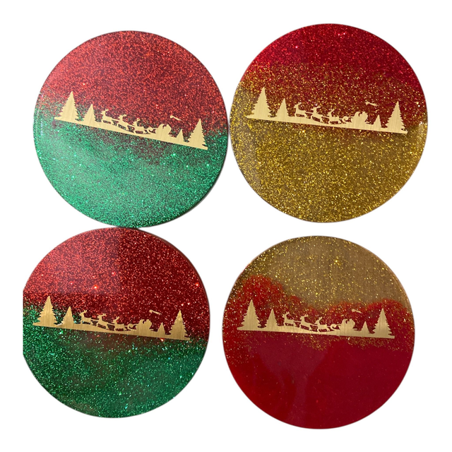 Lot de 4 sous-verres thème noël en résine
