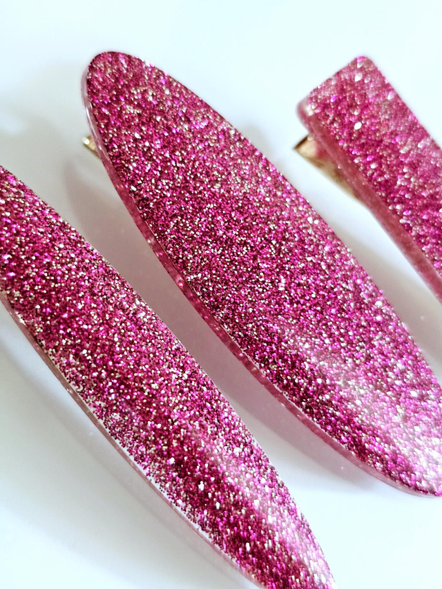 TRIO BARRETTES FUSCHIAS PAILLETTES DOREES