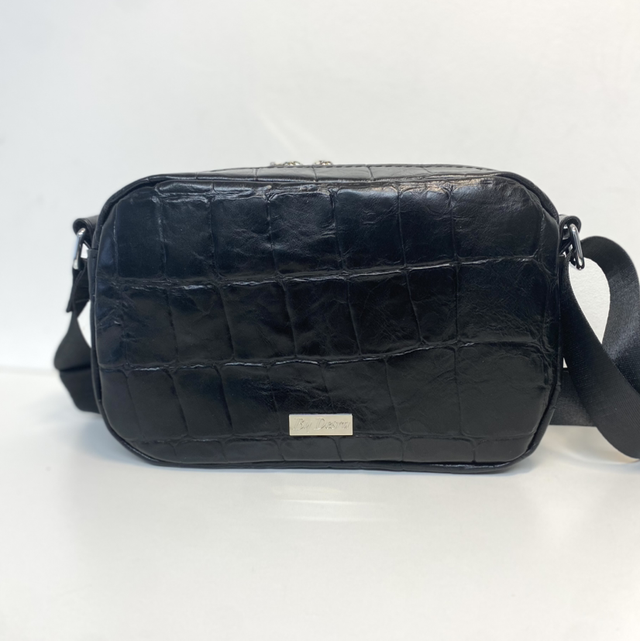 Black Croc Leather Crossbody Bag