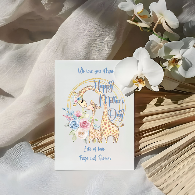 Persoanlised Cute Giraffe Mother's Day Card