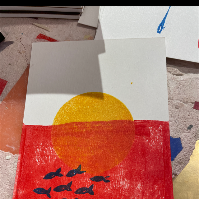 Carte postale linogravure couleur- Suzie 