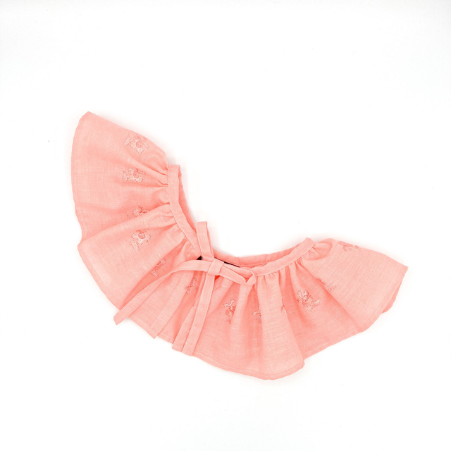 Detachable Ruffled Collar - Peach Pink Embroidered