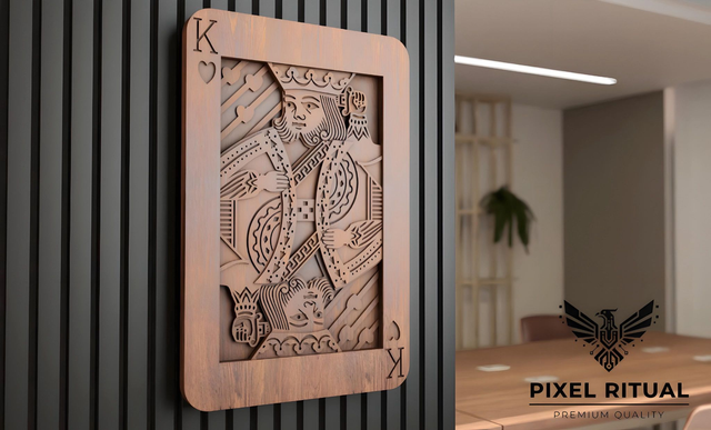 Król Kier - Wielowarstwowy Obraz z Drewna