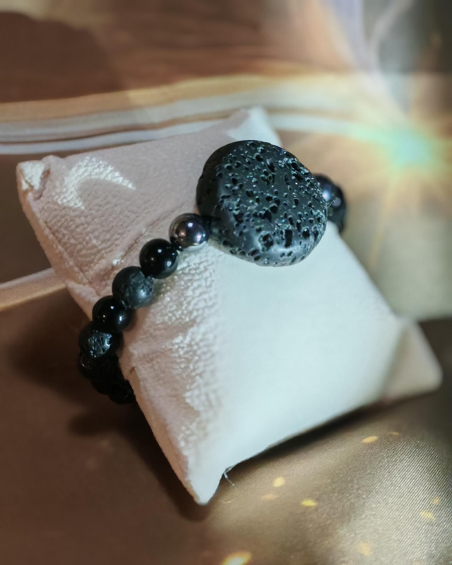 Bracelet Pierre De Lave/Obsidienne Noire