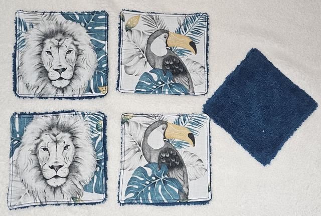 LINGETTES LAVABLE LOT DE 5 COTONS SAVANE BLEU