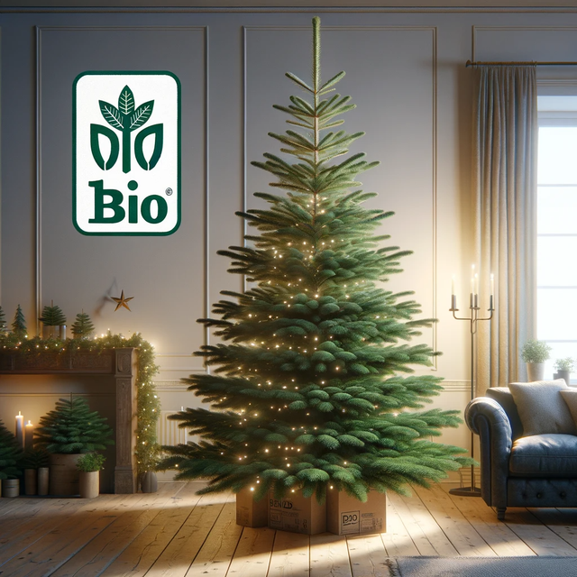 1 Sapin de noël auvergnat - Nordmann avec support bûche, issu de l'agriculture biologique