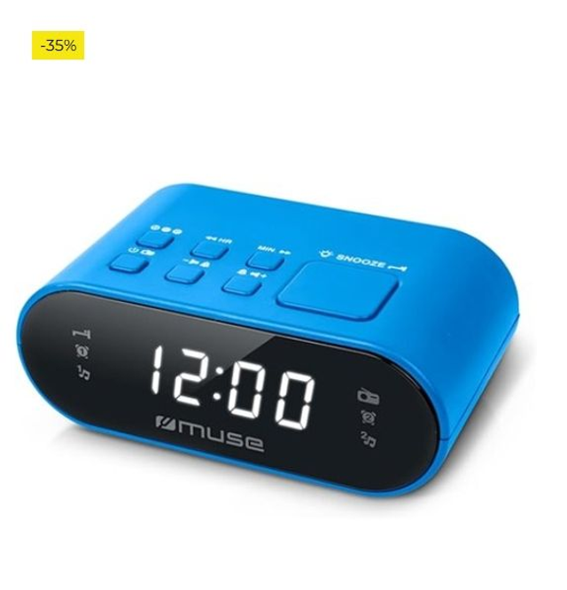 Muse M-10 - Radiodespertador con 2 alarmas PLL, Reloj de 24 Horas, regulador de Intensidad, Color Azul