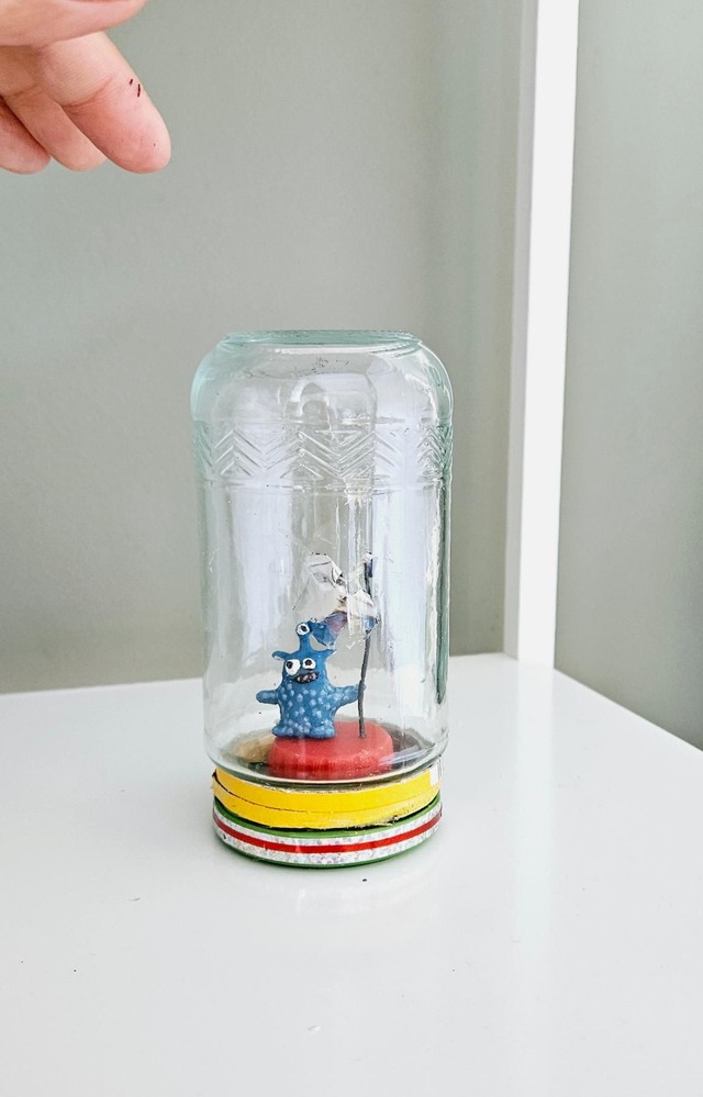 Monster Blue Cute ECO Handmade Table Decor Glass Bottle