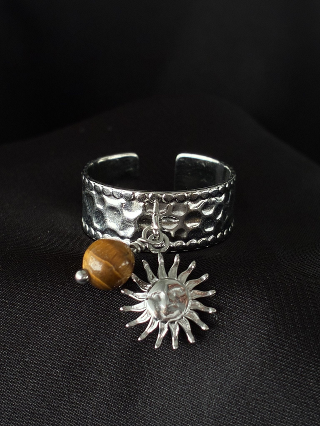Bague réglable martelée Soleil de Tigre Argenté