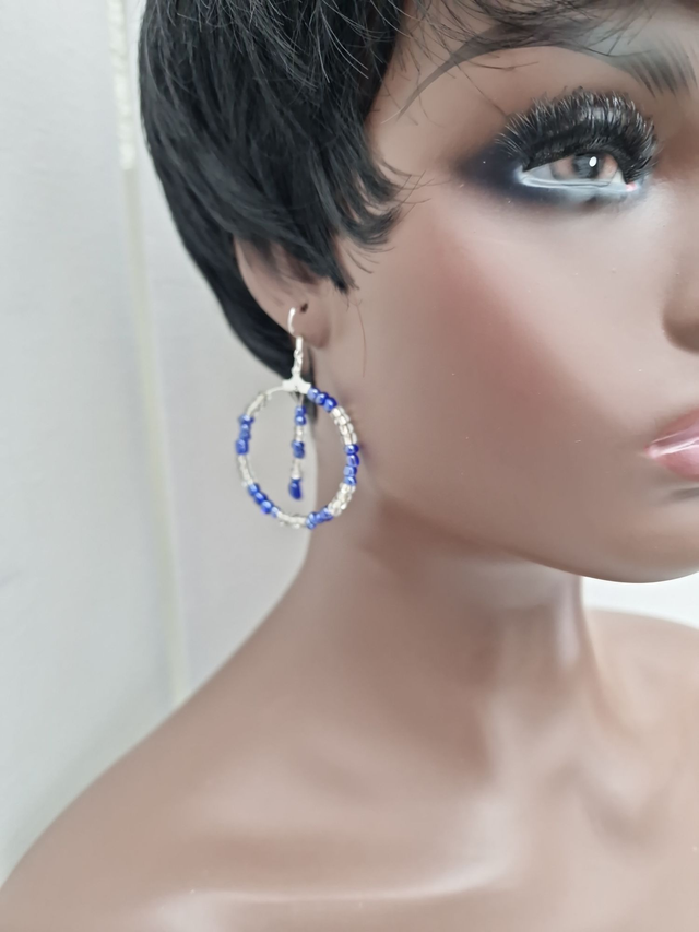 Boucles D'oreilles Créoles Pendantes Acier Perles Violettes Bleues Transparentes