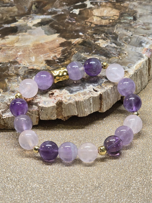 Bracelet Améthyste et Quartz rose en 1 cm 
