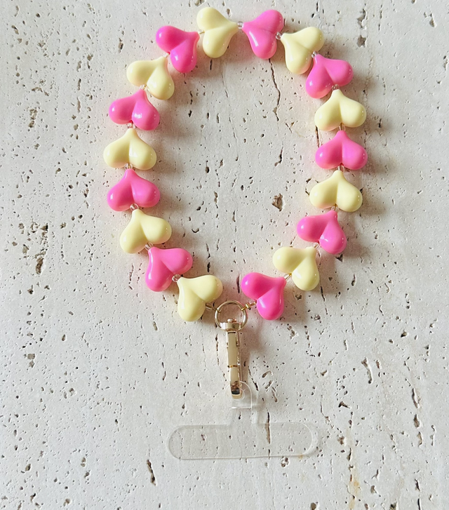 Hartjes Telefoonkoort geel/roze 