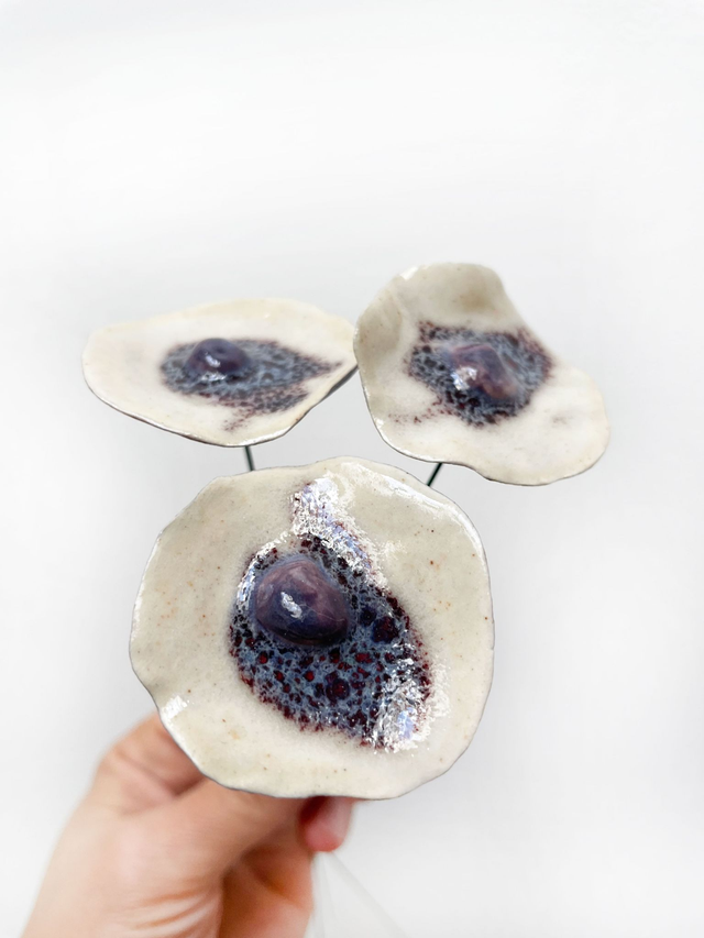 Coquelicots beige émail effet violet (lot de 3)