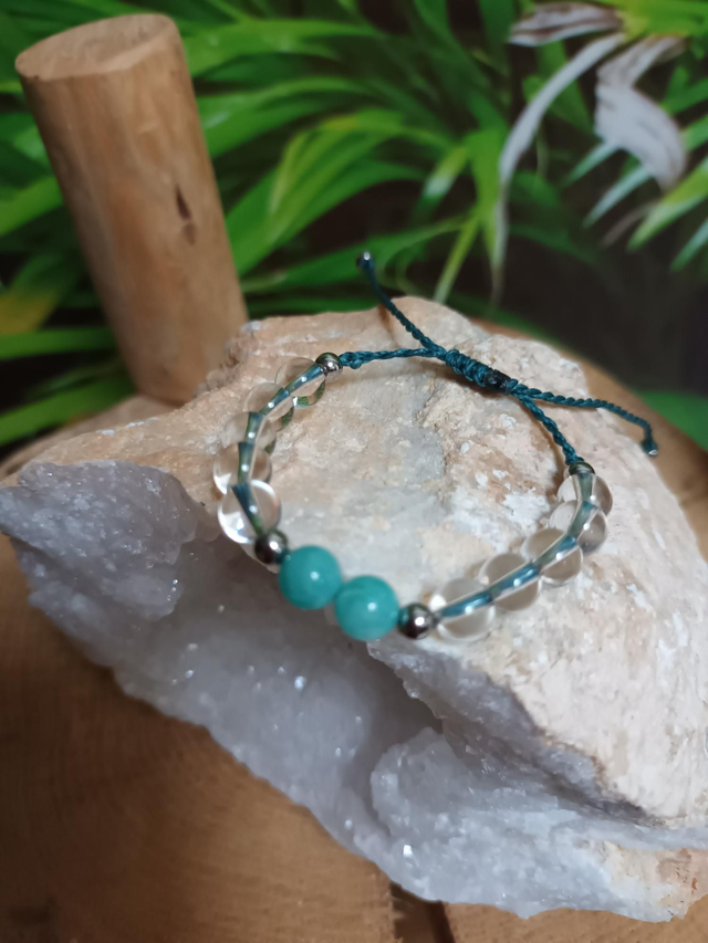 Bracelet en cristal de roche et amazonite