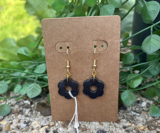 Boucles d’oreilles fleur noire et doré