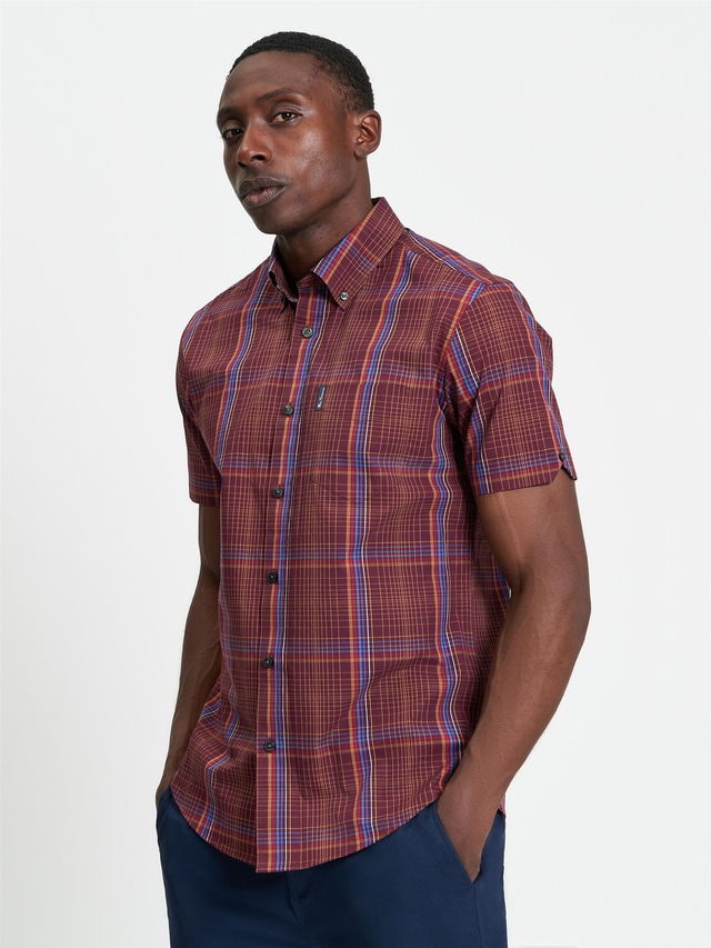 Ben Sherman 1013094 Linear Check Shirt - Dark Wine 