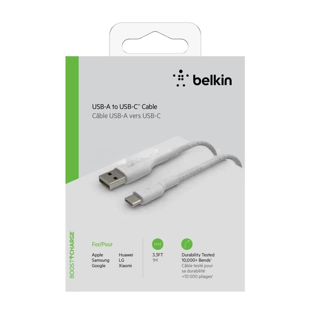 BELKIN Cavo intrecciato USB-C 1m (Bianco)