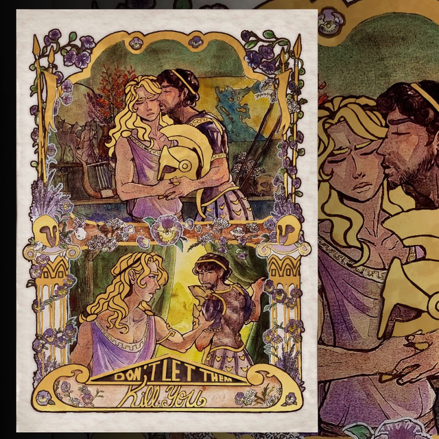 Achille et Patrocle - Carte Queer dorée