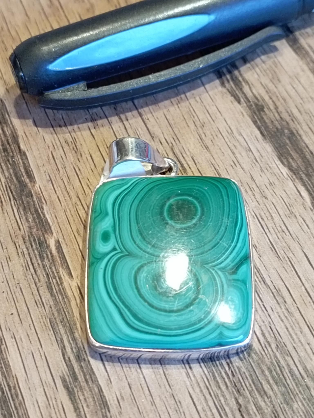 Pendentif Argent 925  "Carré de Malachite" 