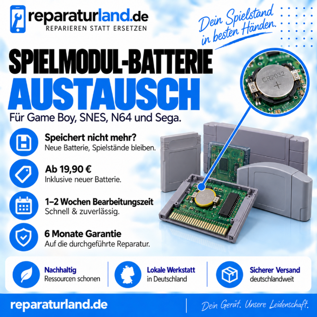 Spielmodul – Speicherbatterie-Austausch (Spielstand-Batterie) | Reparaturland