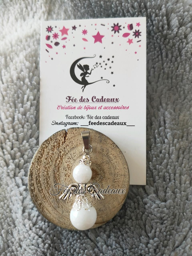 Pendentif Ange Gardien Agate Blanche 