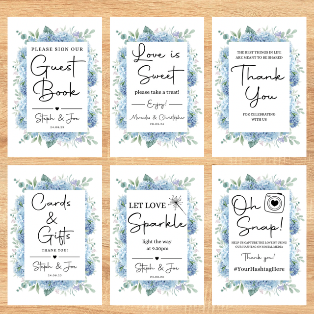 Signage pack - four x A4/A3 signs - hydrangea design 