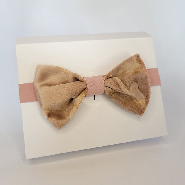 Noeud papillon reglable - Velours de Soie Imprimé Motifs Rose - Pièce Unique