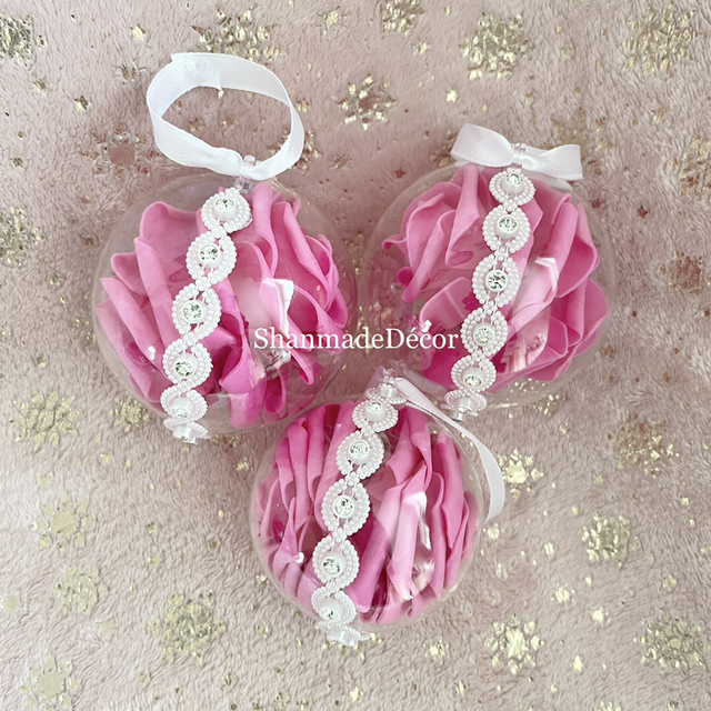 Cerise Pink Rose Bauble Ornaments 