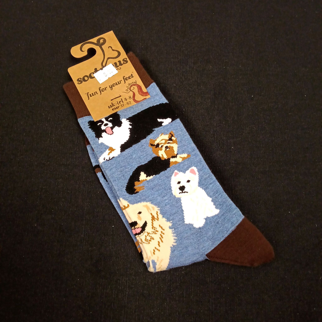 Dog Lover Socks - Adult 4-8, Denim and brown