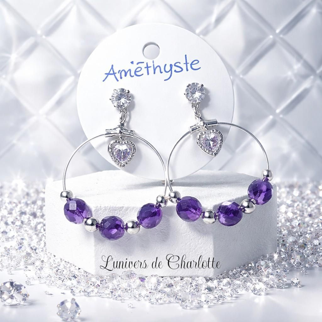 Boucles d'oreilles "Améthyste" argenté BO-176