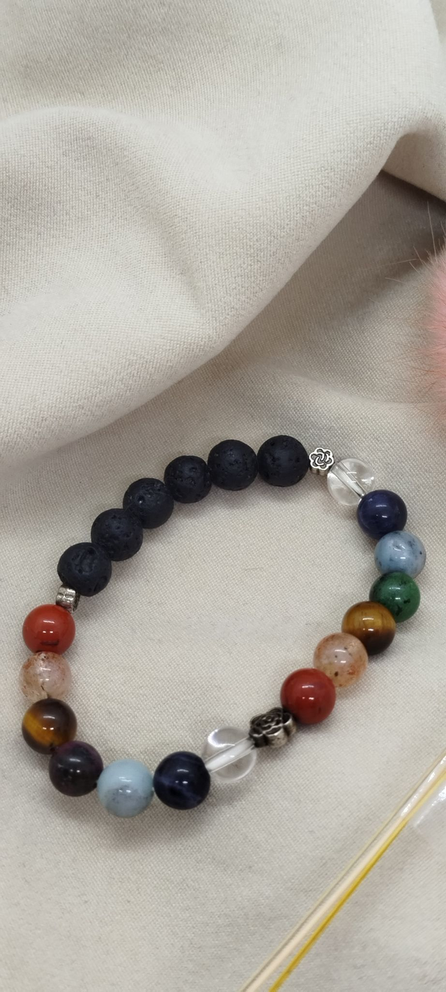 N° 371. Bracelet 15 cm 7 chakras  en pierres naturelles de 8 mm.  