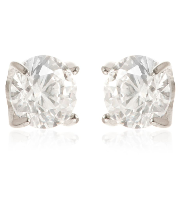 Titanium Round Prong-Set Gem Stud Earrings - pair