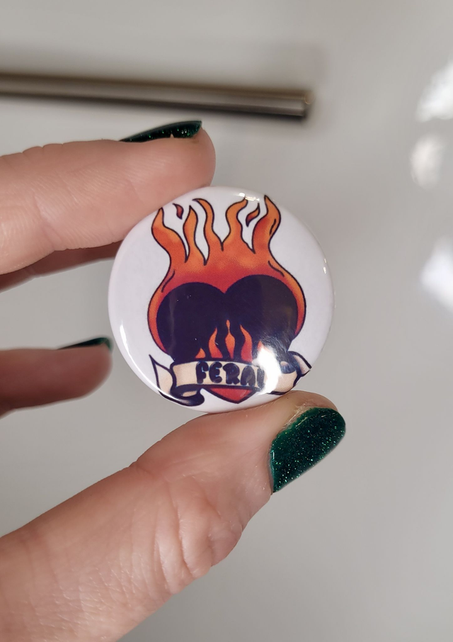 Sacred Heart Feral Pin Badge – 32mm Round Pin Button