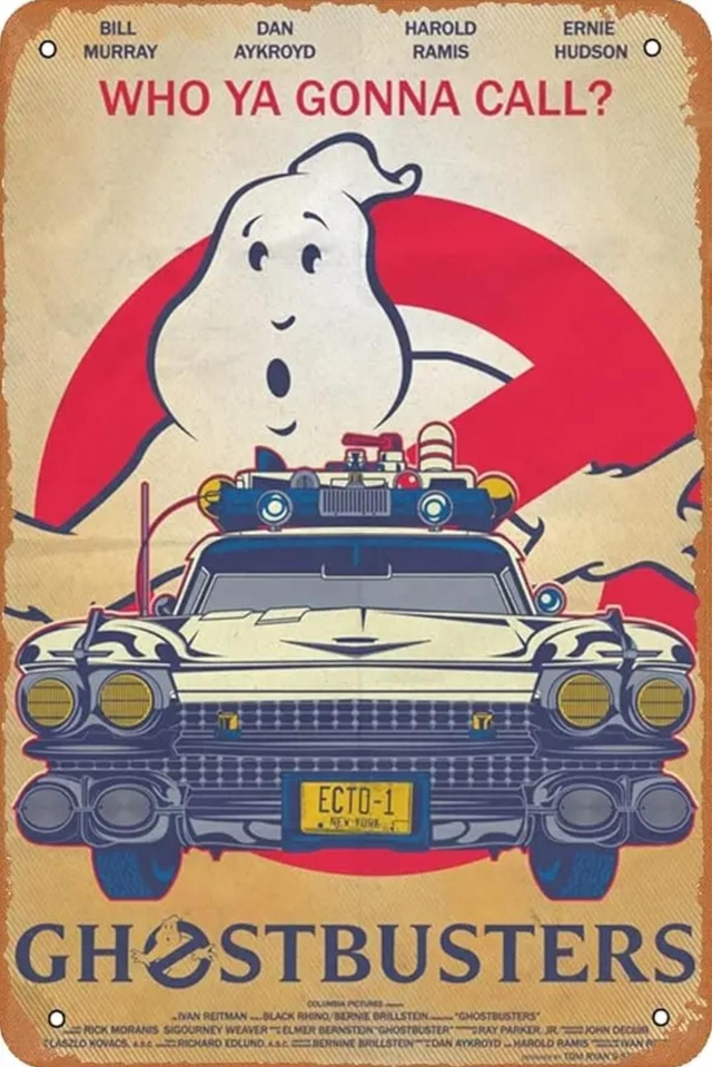 Metal Retro Ghostbusters Ecto-1 / No Ghost Poster 