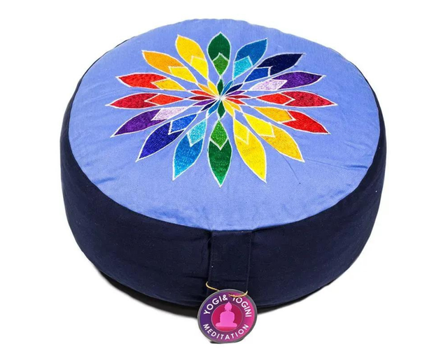 Coussin de méditation bleu fleur multicolore