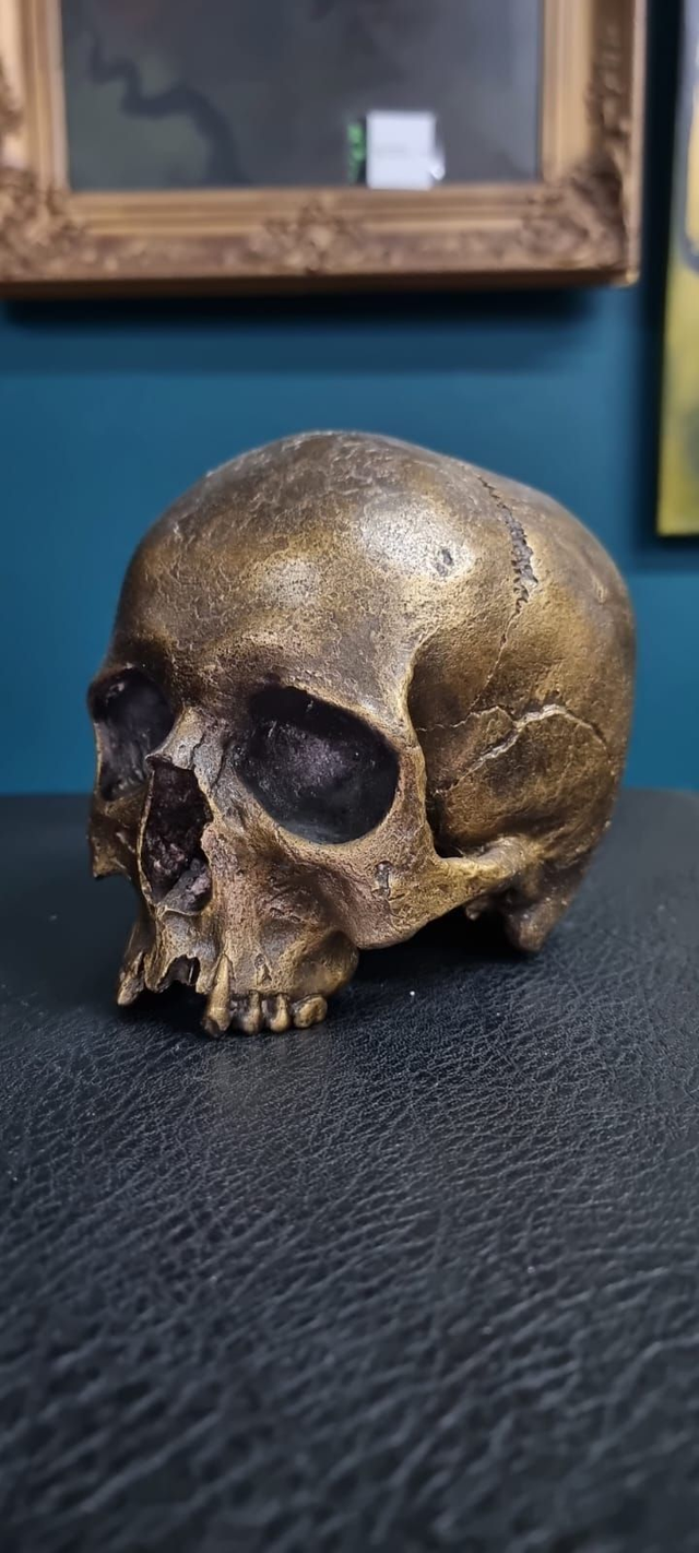 Schädelreplikat, gold, lebensgross