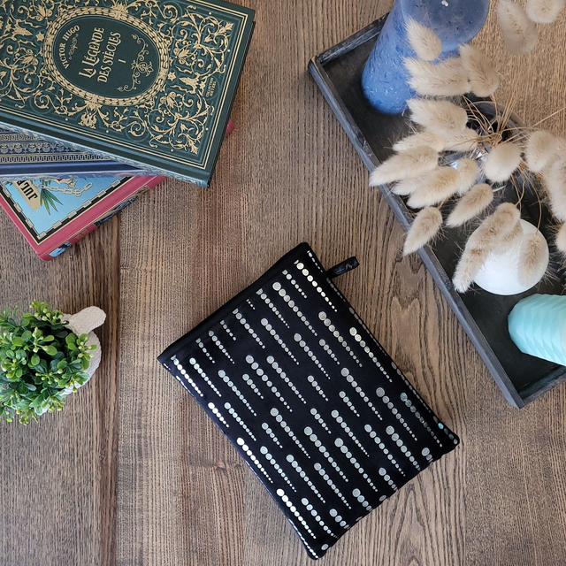 Pochette pour livre Grand Format : Velours noir et argenté