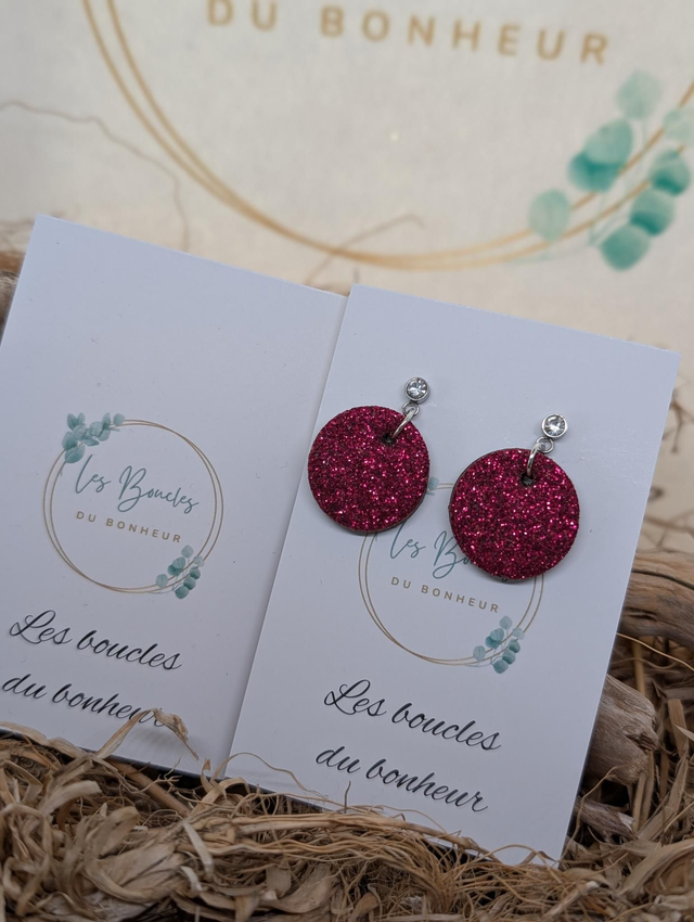 Boucles d&#039;oreilles Anti Gaspi framboise paillettes ag106