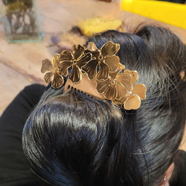 Peigne Hibiscus - Laiton ciselé doré